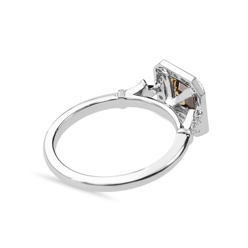 18ct White and Yellow Gold Deco Style Champagne Diamond Halo Ring