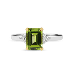 18ct Yellow and White Gold Peridot and Diamond Ring