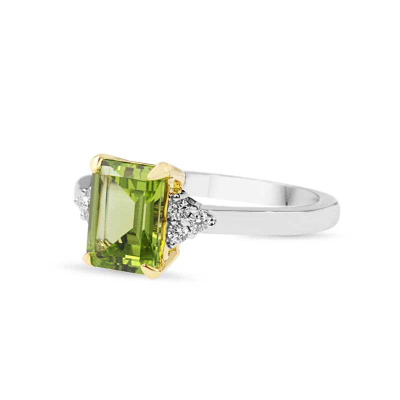 18ct Yellow and White Gold Peridot and Diamond Ring