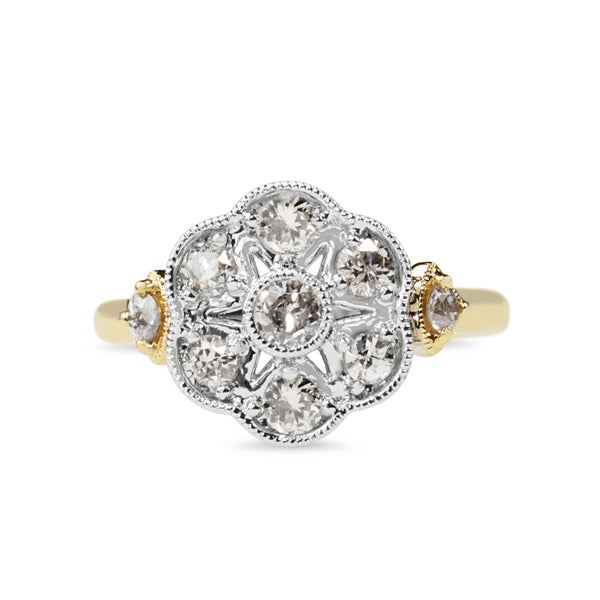 18ct Yellow and White Gold Old Cut Diamond Daisy Ring