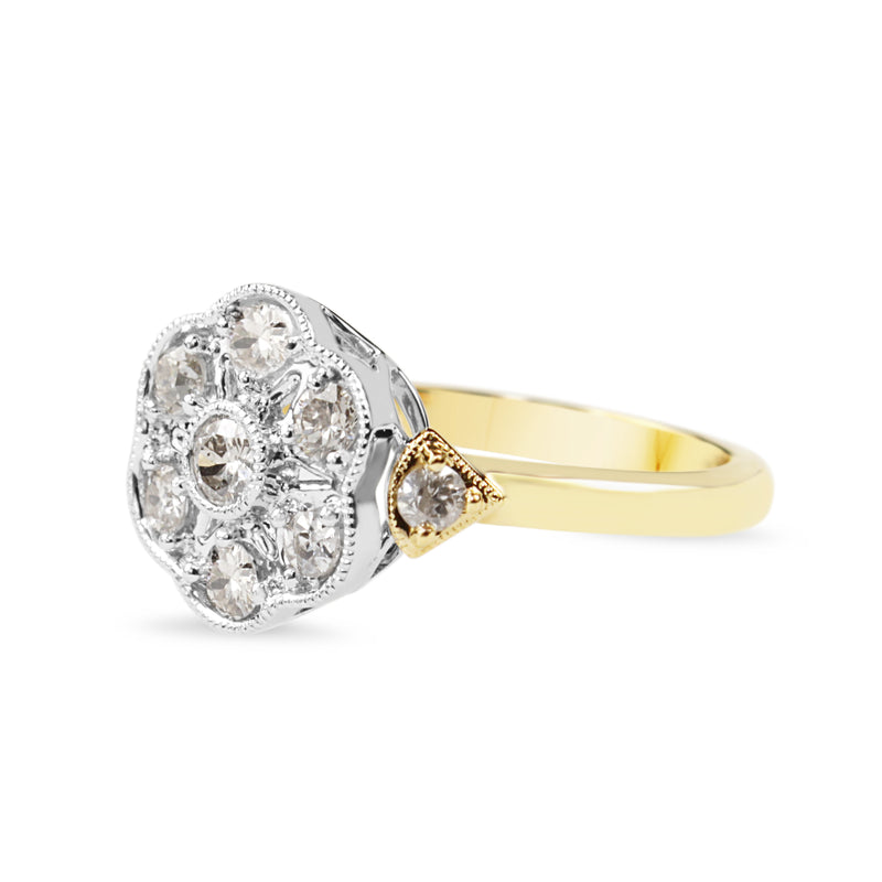 18ct Yellow and White Gold Old Cut Diamond Daisy Ring