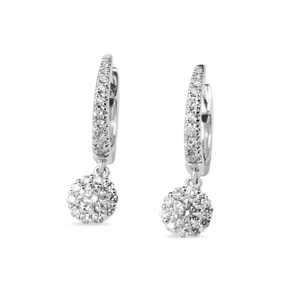 9ct White Gold Cluster DIamond Drop Earrings