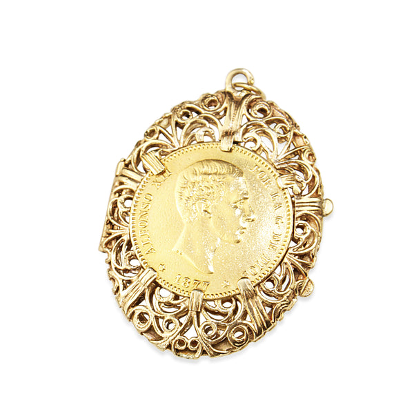 22ct Spanish Sovereign from 1877 in 14ct Filigree Locket Case