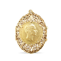 22ct Spanish Sovereign from 1877 in 14ct Filigree Locket Case