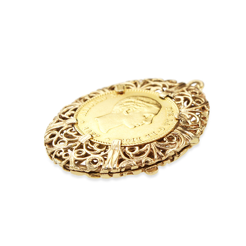 22ct Spanish Sovereign from 1877 in 14ct Filigree Locket Case