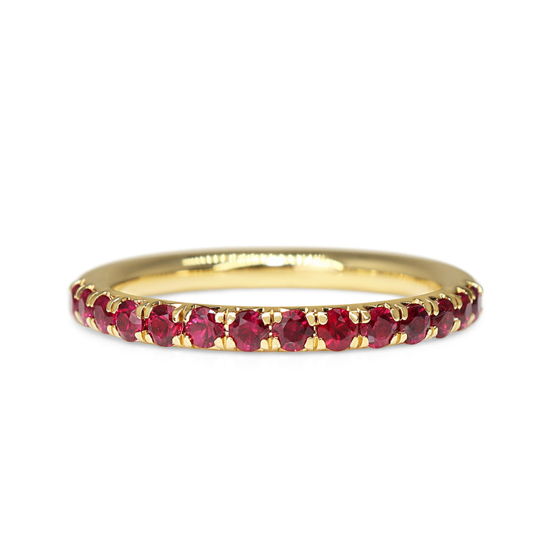 18ct Yellow Gold Claw Set Ruby Band Ring
