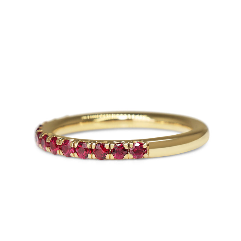 18ct Yellow Gold Claw Set Ruby Band Ring