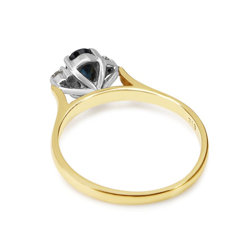 18ct Yellow and White Gold Sapphire and Diamond 3 Stone Ring