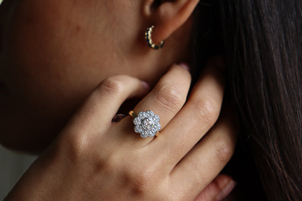 18ct Yellow and White Gold Lab Grown Diamond Daisy Ring