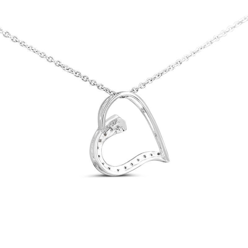 18ct White Gold Diamond Heart Necklace on 9ct White Gold Chain