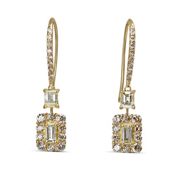 18ct Yellow Gold Baguette Diamond Halo Drop Earrings