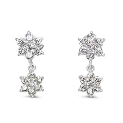 18ct White Gold Diamond Flower Drop Earrings
