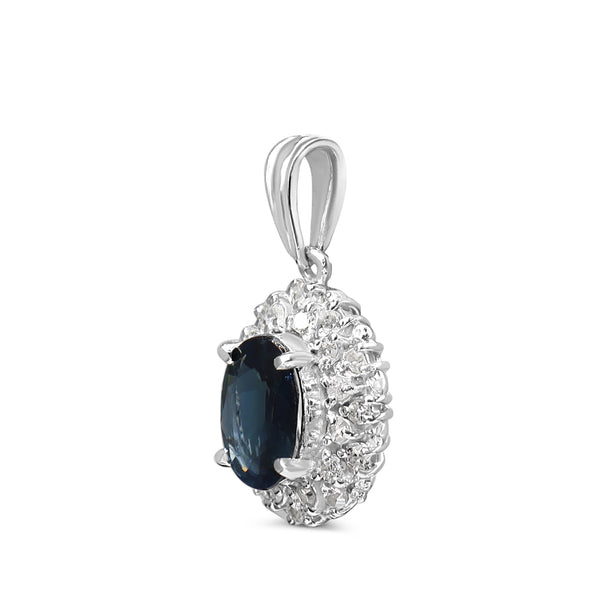 Platinum Sapphire and Diamond Halo Necklace