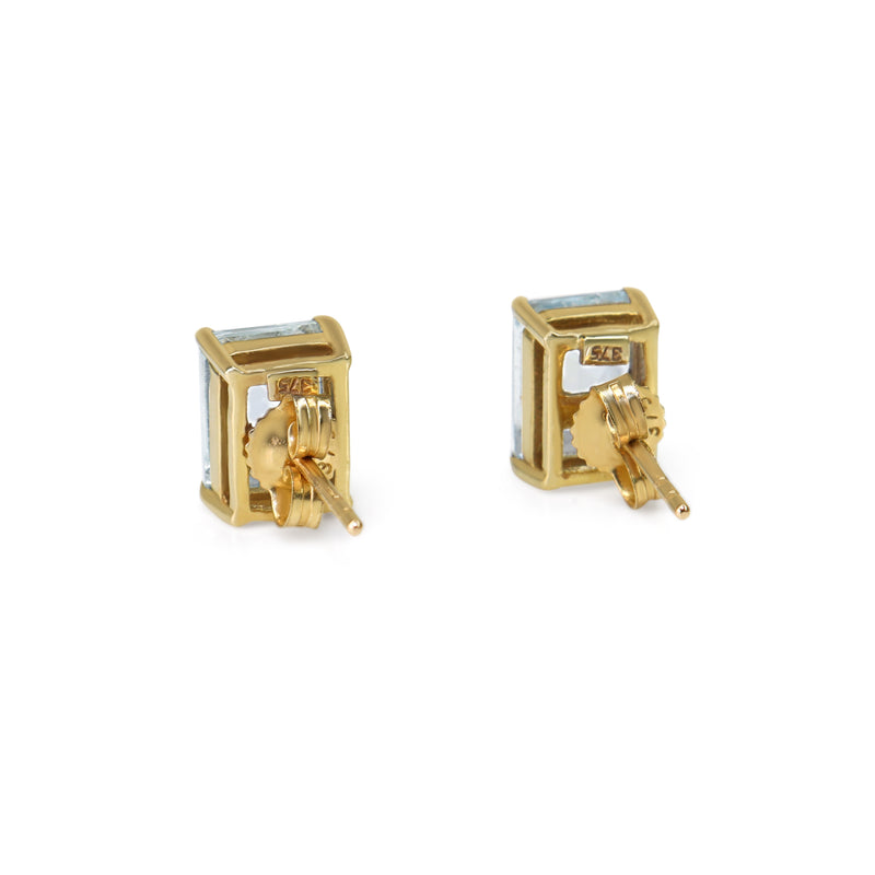 9ct Yellow Gold Aquamarine Stud Earrings