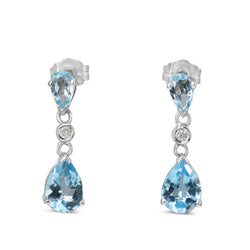 14ct White Gold Aquamarine and Diamond Drop Earrings