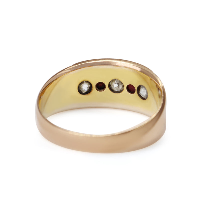15ct Yellow Gold Antique Ruby and Old Cut Diamond Band Ring