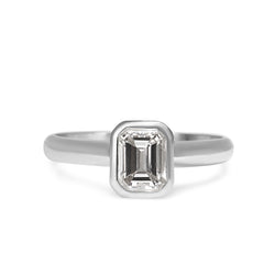 Platinum 1.00ct Emerald Cut Bezel Diamond Solitaire Ring