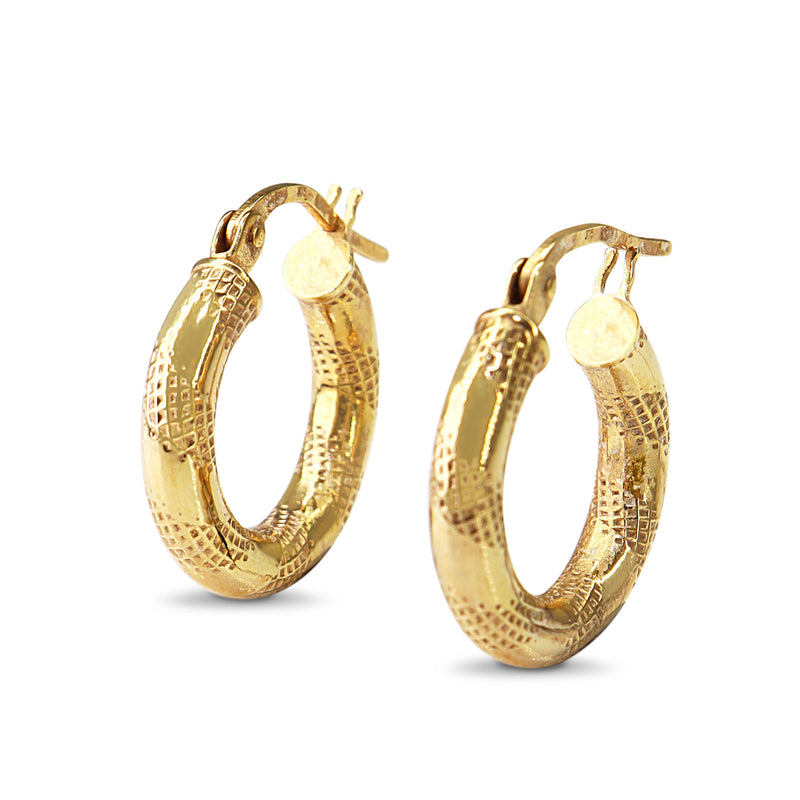 9ct Yellow Gold Patterned Hoop Earrings