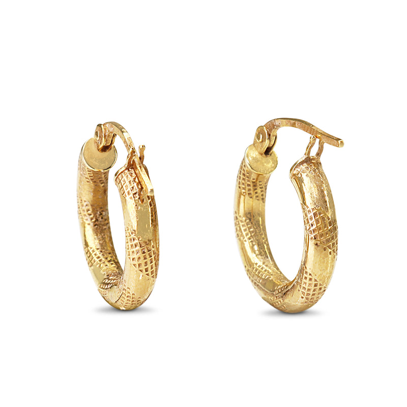 9ct Yellow Gold Patterned Hoop Earrings