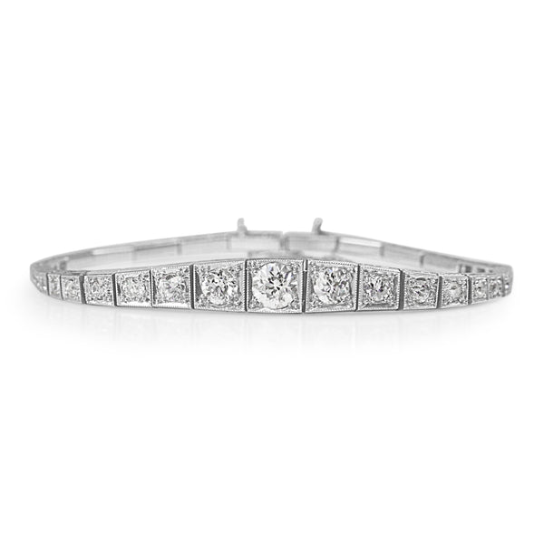 Platinum and 18ct White Gold Art Deco Old Cut Graduated Diamond Bracelet