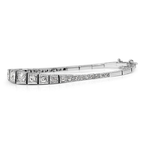 Platinum and 18ct White Gold Art Deco Old Cut Graduated Diamond Bracelet