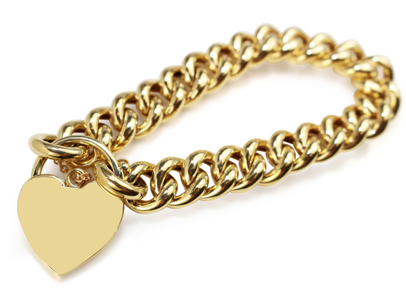 9ct Yellow Gold Hollow Curb Link Bracelet with Padlock Clasp