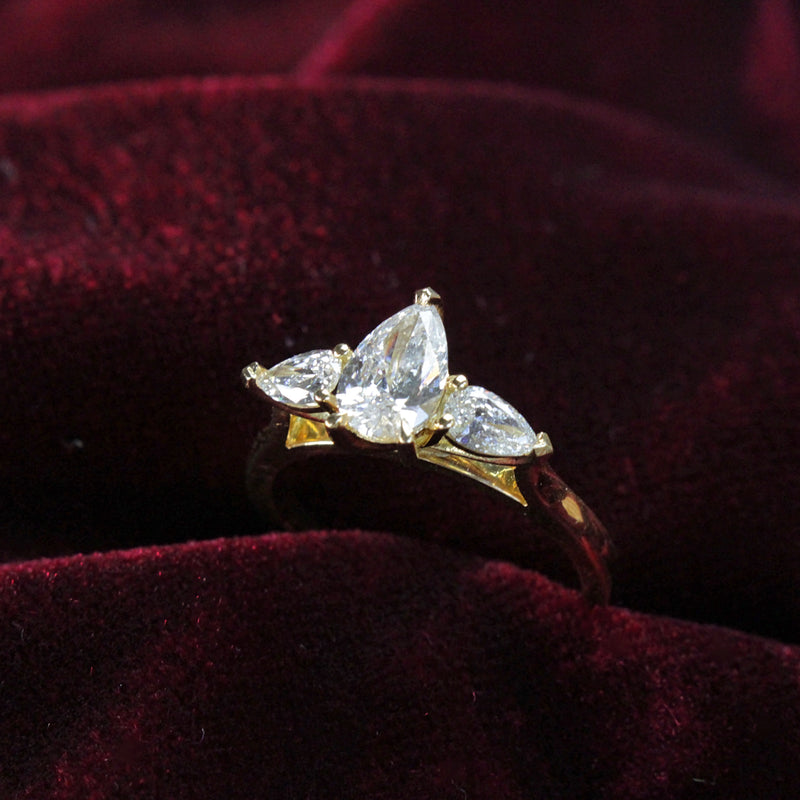 18ct Yellow Gold 3 Stone Pear Diamond Ring