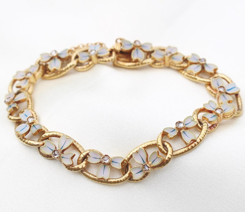 18ct Yellow Gold Antique French Enamel and Rose Cut Diamond Bracelet