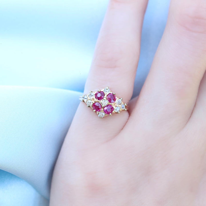 14ct Rose Gold Antique Ruby and Old Cut Diamond Ring