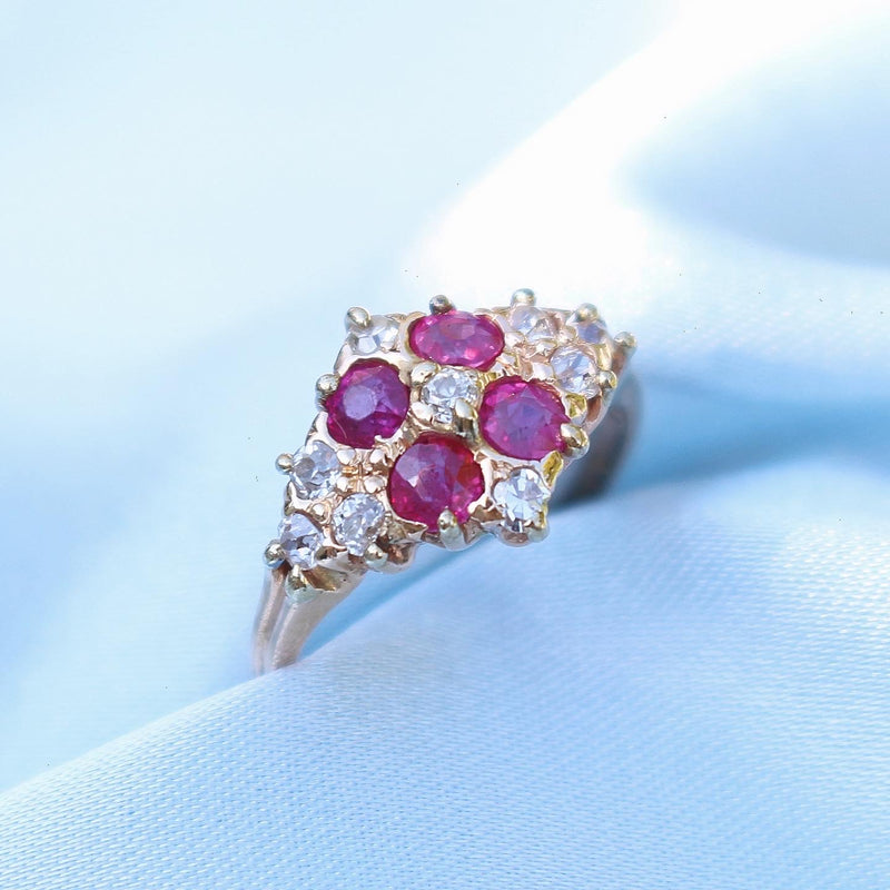 14ct Rose Gold Antique Ruby and Old Cut Diamond Ring