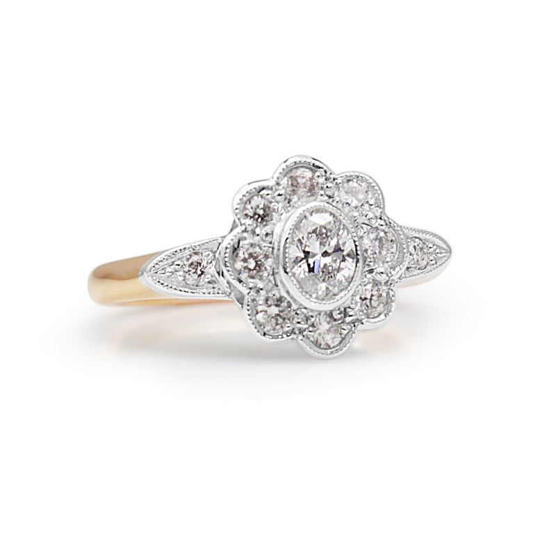 18ct Rose and White Gold Daisy Diamond Ring