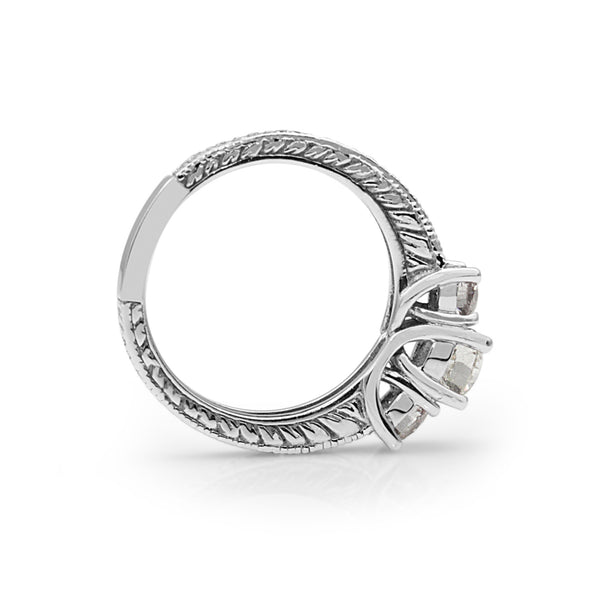 14ct White Gold 3 Stone Etched Diamond Ring