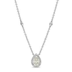 18ct White Gold Pear Diamond Drop Halo Necklace