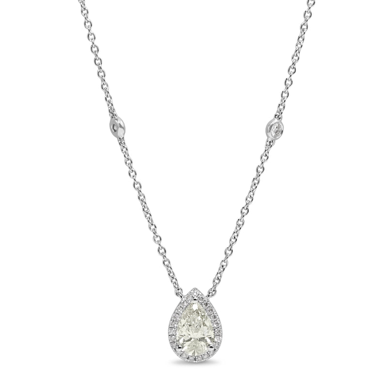 18ct White Gold Pear Diamond Drop Halo Necklace