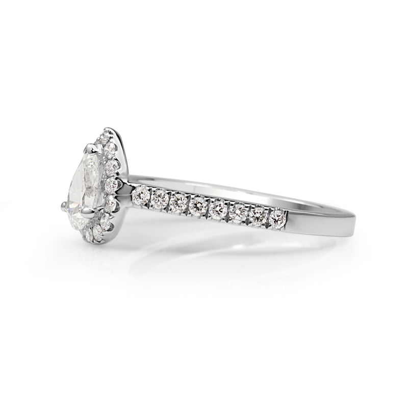 18ct White Gold Pear Shape Diamond Halo Ring