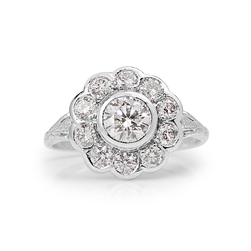 18ct White Gold Edwardian Style Diamond Daisy Ring