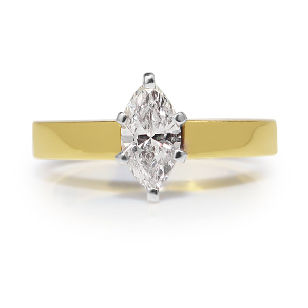 18ct Yellow Gold Marquise Diamond Solitaire Ring