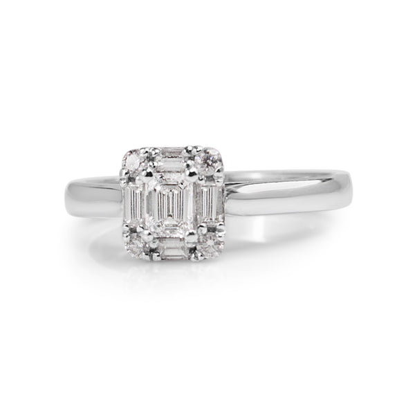 18ct White Gold Emerald Cut Halo Diamond Ring