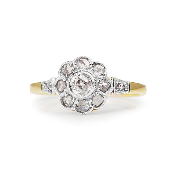 18ct Yellow and White Gold Antique Diamond Daisy Ring