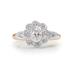 18ct Rose and White Gold Daisy Diamond Ring