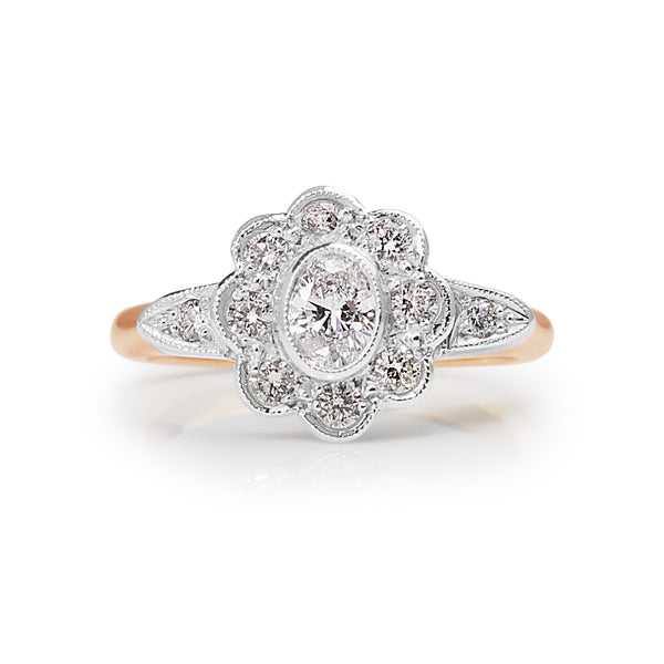 18ct Rose and White Gold Daisy Diamond Ring