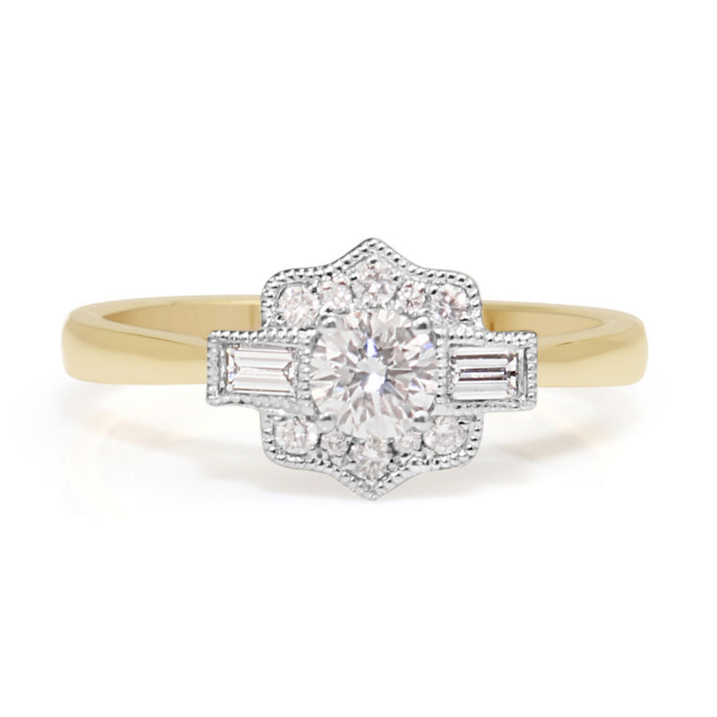 18ct Yellow and White Gold Art Deco Style Diamond Ring