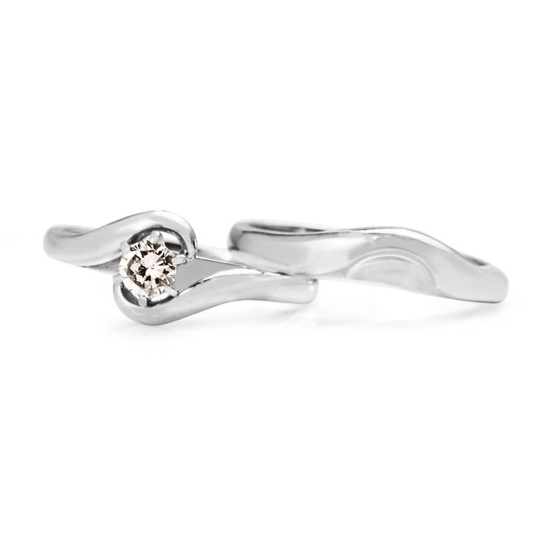 18ct White Gold Diamond Solitaire Swirl Ring