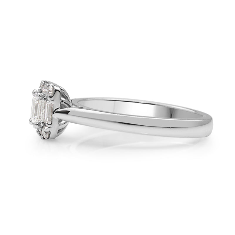 18ct White Gold Emerald Cut Halo Diamond Ring
