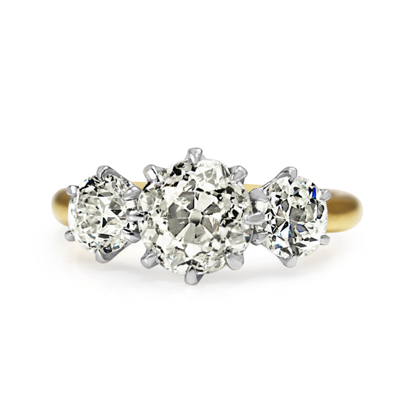 18ct Yellow and White Gold Victorian Style Old Cut Diamond 3 Stone Ring