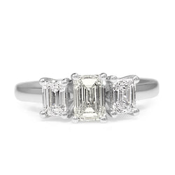 18ct White Gold Emerald 3 Stone Diamond Ring