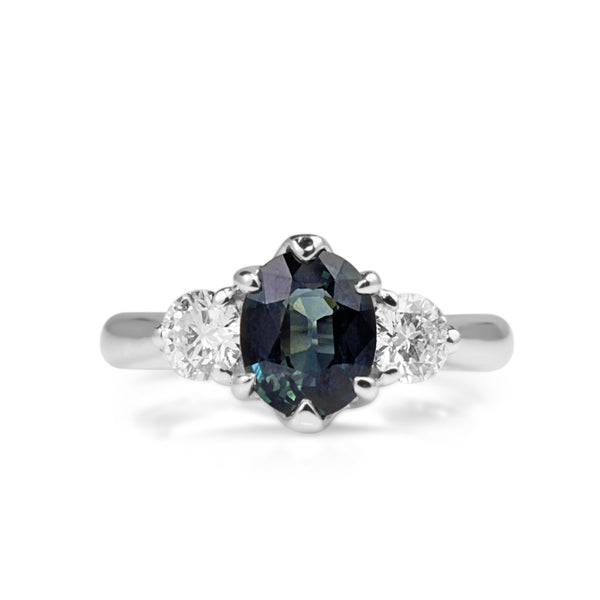 18ct White Gold Sapphire and Diamond 3 Stone Ring