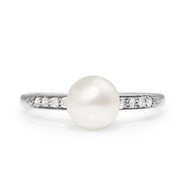 Platinum Vintage Pearl and Diamond Ring