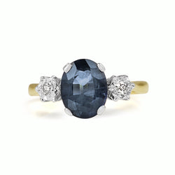 18ct Yellow Gold and Platinum Sapphire and Diamond 3 Stone Ring