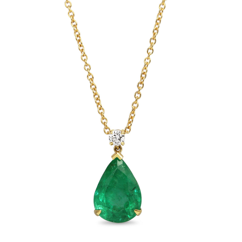 18ct Yellow Gold Pear Shaped Emerald and Diamond Necklace